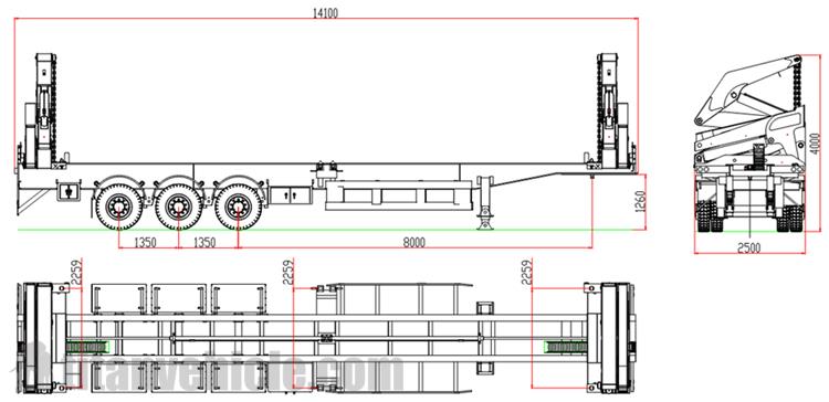 Drawing of Side Loader Container Trailer Manufacturer