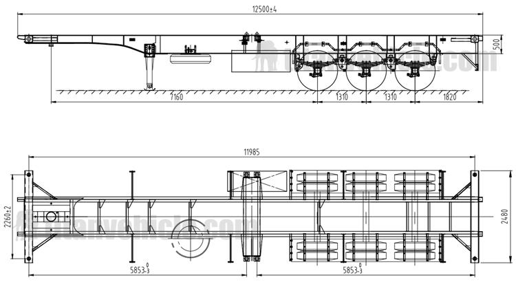 Drawing of 40Ft Container Terminal Semi Trailer