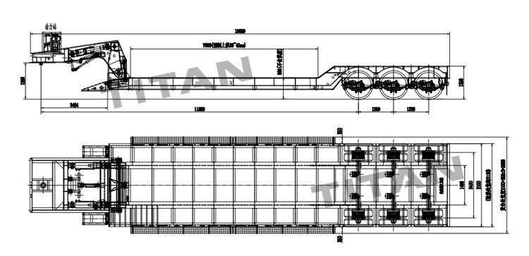 3 Axle 70T RGN Lowboy Trailer for Sale drawing